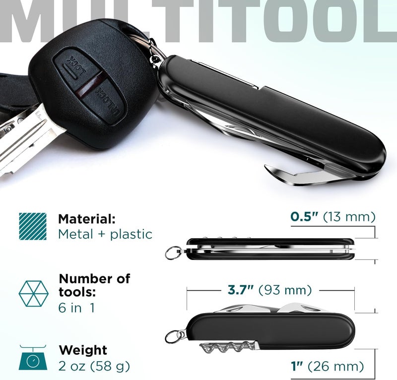 GOOD WORKER Small Pocket Knife 6 in 1 - Keychain Multitool - Compact Kids Pocket Knife with Bottle Opener, Can Opener, Corkscrew, Phillips Screwdriver - EDC Gift for Men, Women, Camping, Hiking, Travel - 5005 - Image 3